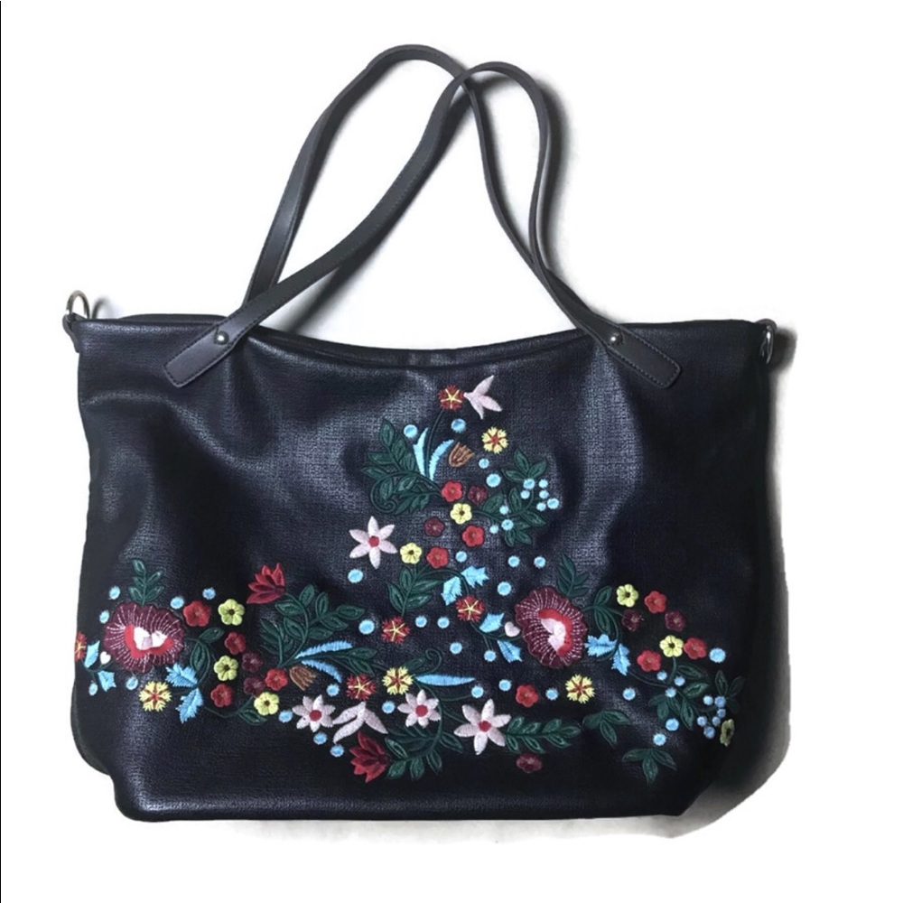 Large Faux Leather Embroidered Mexican Bag